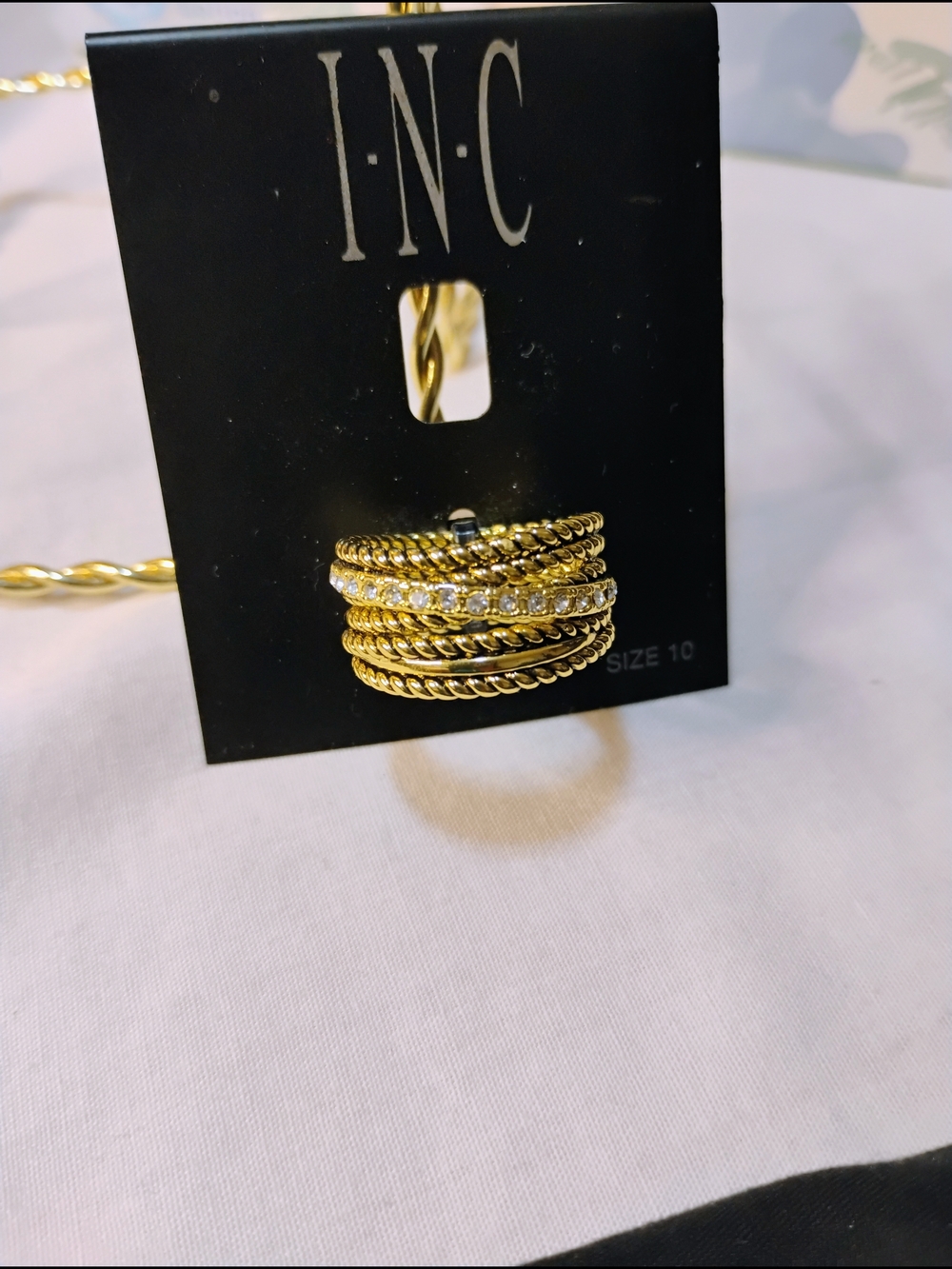 NWT INC International Concepts Gold-Tone Stacked Rope Ring with Crystal Band